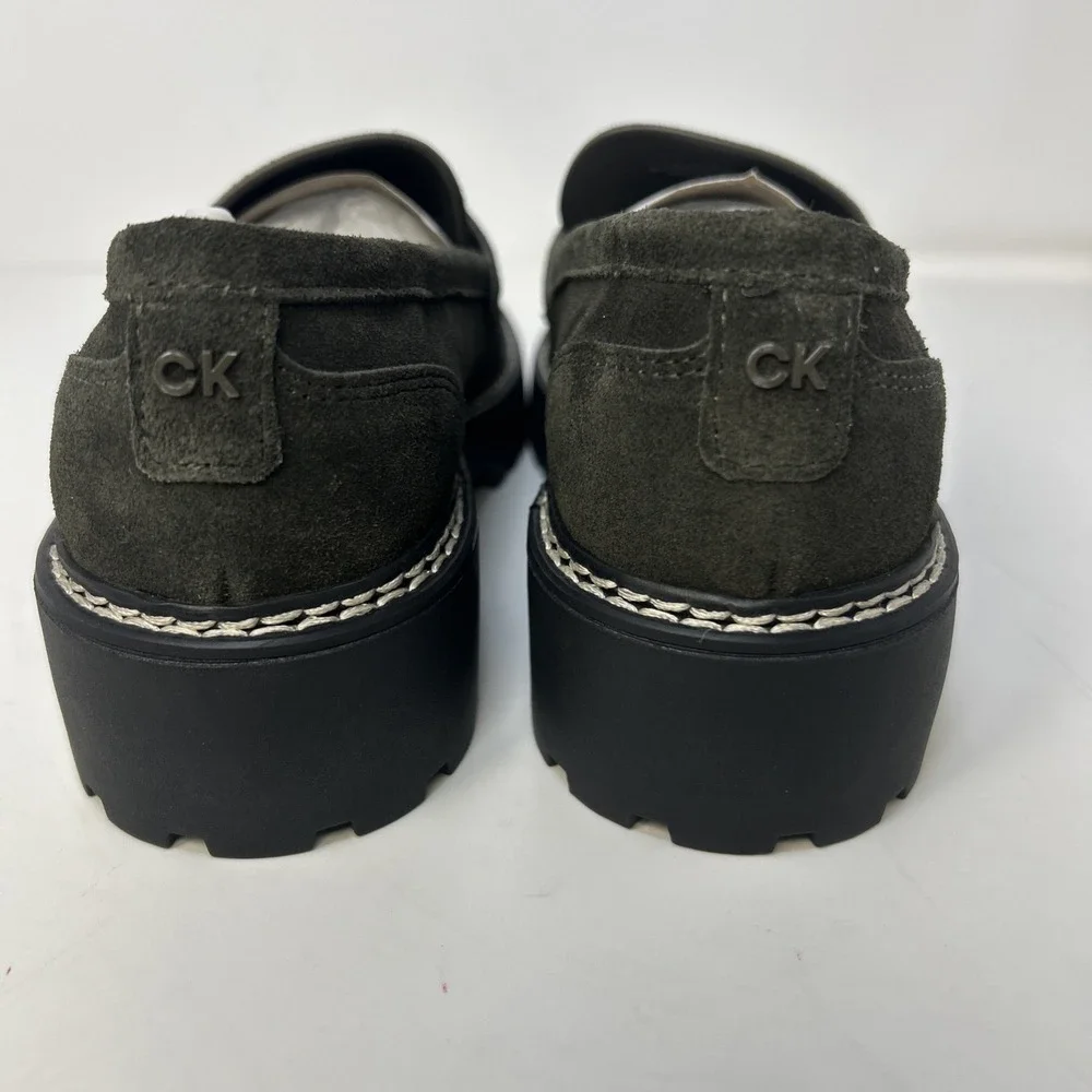 Calvin Klein Suzie Women's Penny Loafers Suede Lug Sole Dark Green Size 6M NIB